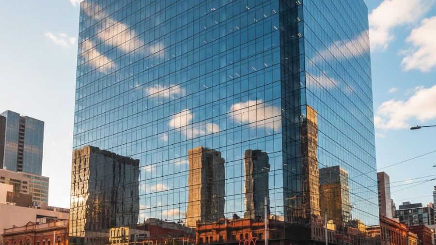 Commercial window cleaning Melbourne — office building with sparkling clean glass facade