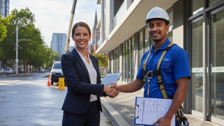 Professional strata window cleaning team Melbourne apartment complex